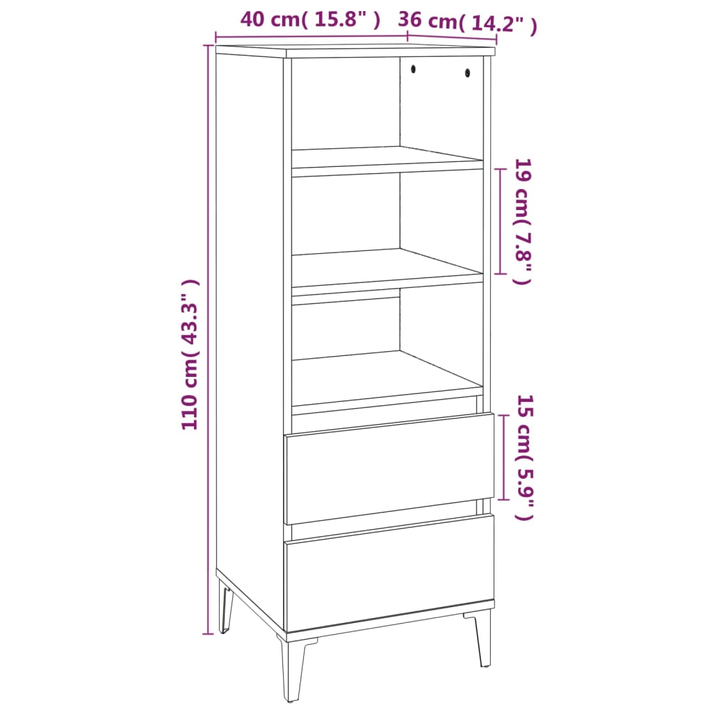 Highboard High Gloss White 40x36x110 cm Engineered Wood