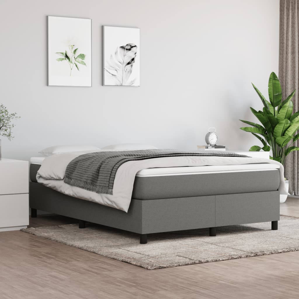 Box Spring Bed Frame Dark Grey 137x187 cm Double Size Fabric