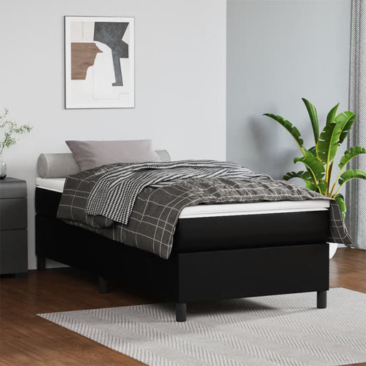 Box Spring Bed Frame Black 106x203 cm King Single Size Faux Leather