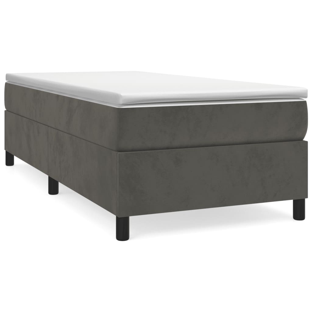 Box Spring Bed Frame Dark Grey 106x203 cm King Single Size Velvet