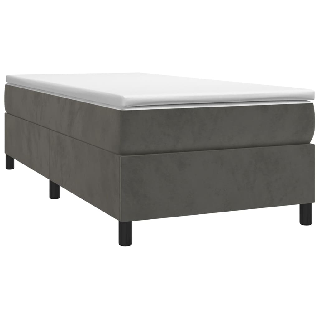 Box Spring Bed Frame Dark Grey 106x203 cm King Single Size Velvet