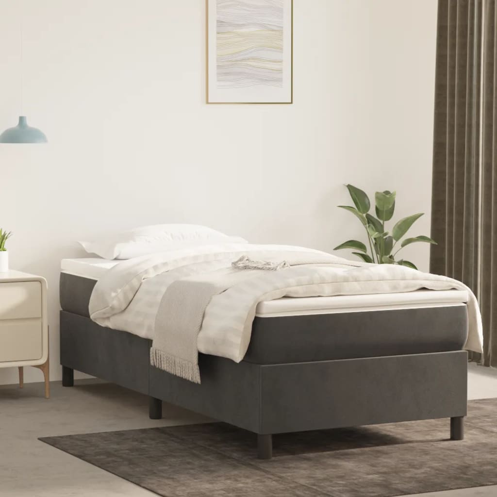 Box Spring Bed Frame Dark Grey 106x203 cm King Single Size Velvet