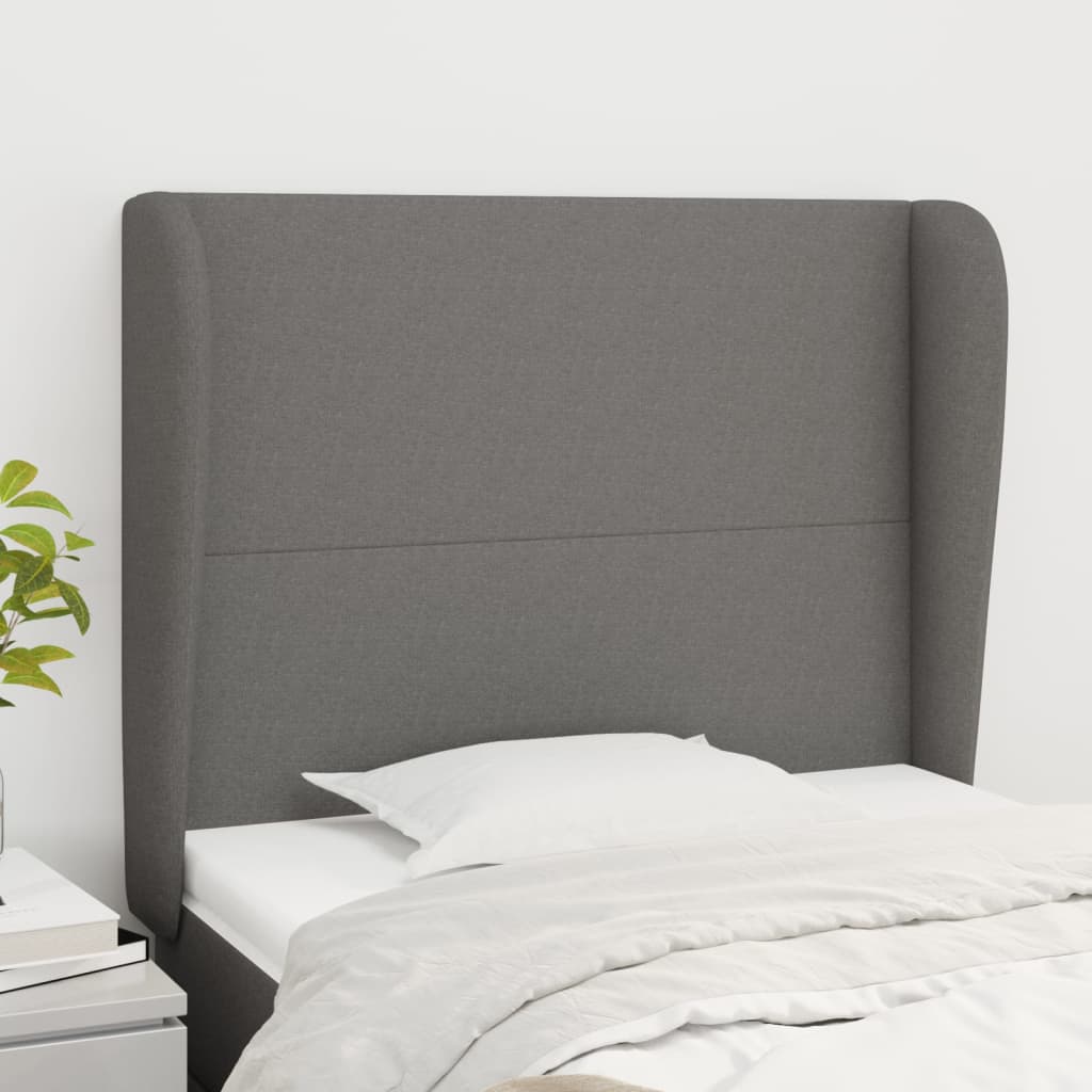 Headboard with Ears Dark Grey 103x23x118/128 cm Fabric