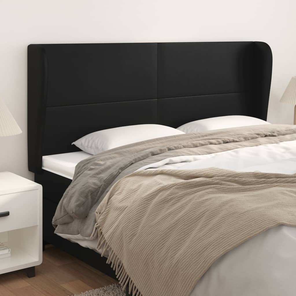 Headboard with Ears Black 203x23x118/128 cm Faux Leather