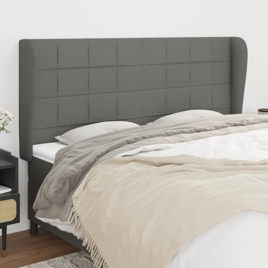 Headboard with Ears Dark Grey 203x23x118/128 cm Fabric