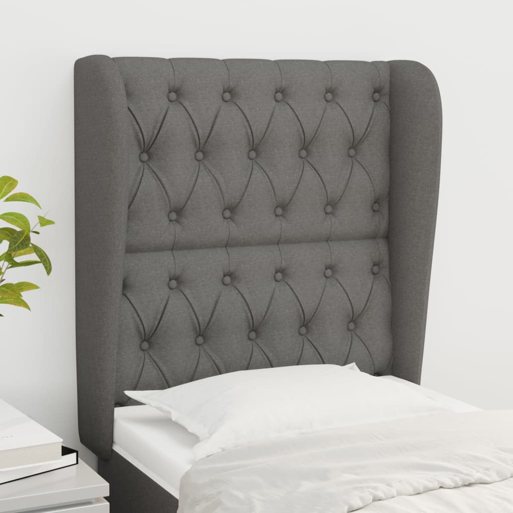 Headboard with Ears Dark Grey 83x23x118/128 cm Fabric