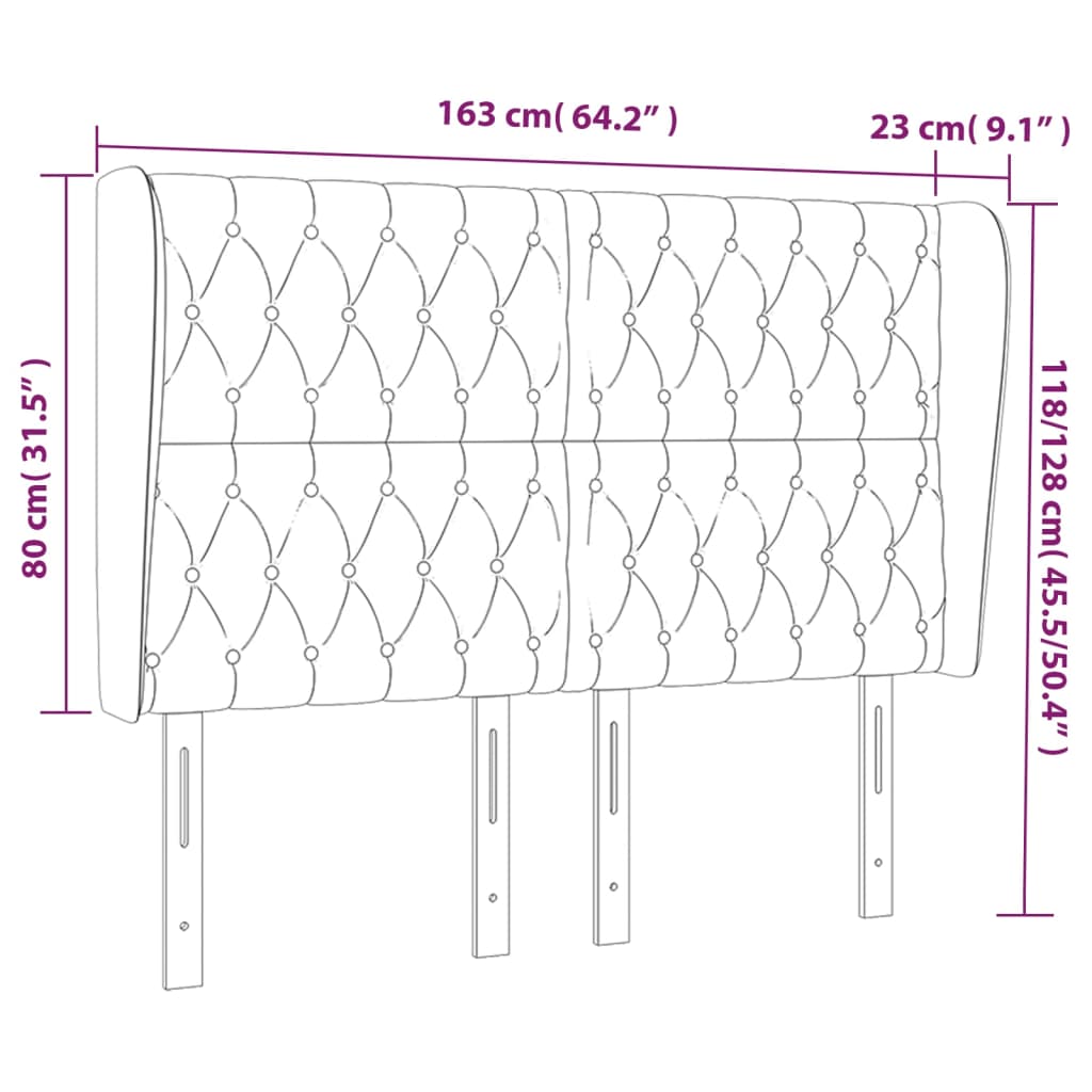 Headboard with Ears Dark Grey 163x23x118/128 cm Fabric