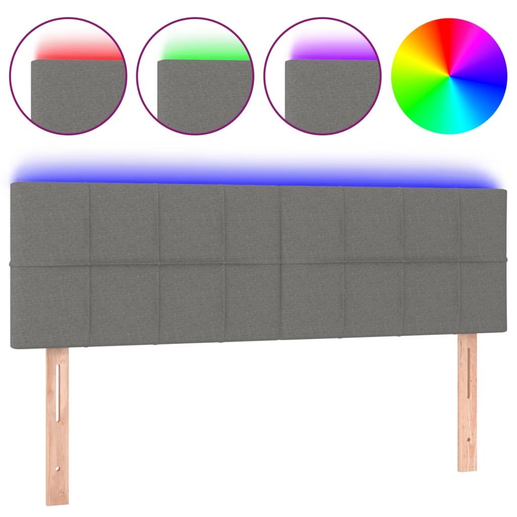 LED Headboard Dark Grey 144x5x78/88 cm Fabric