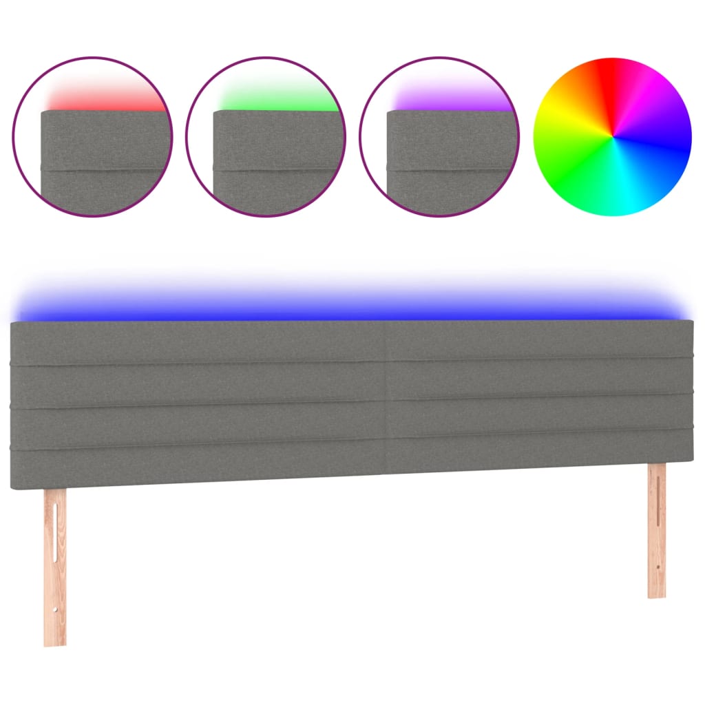 LED Headboard Dark Grey 200x5x78/88 cm Fabric