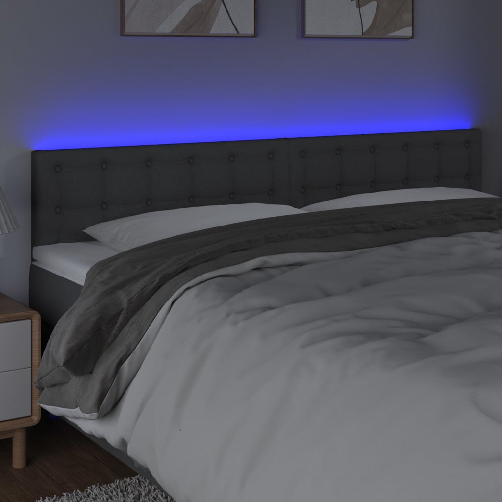 LED Headboard Dark Grey 200x5x78/88 cm Fabric