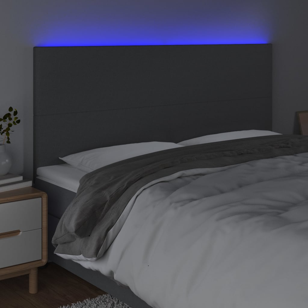 LED Headboard Dark Grey 200x5x118/128 cm Fabric