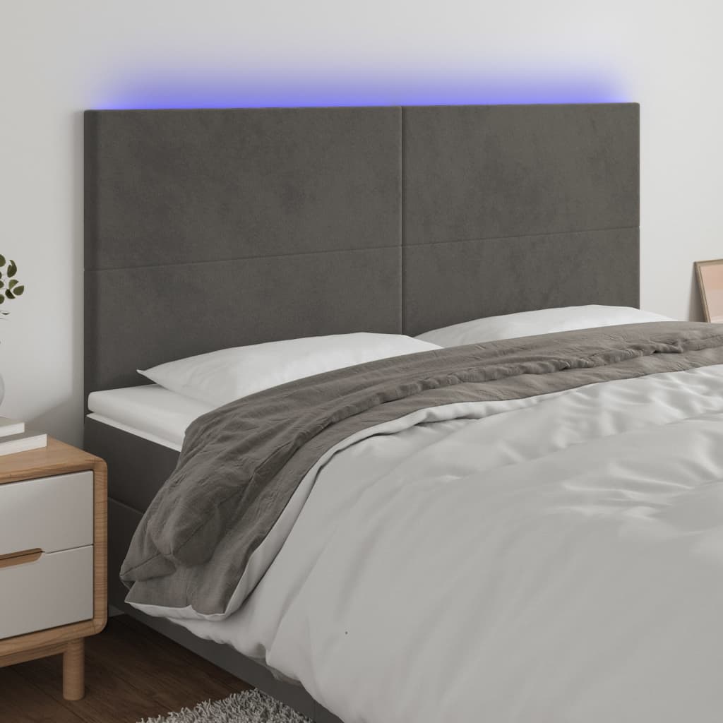 LED Headboard Dark Grey 200x5x118/128 cm Velvet