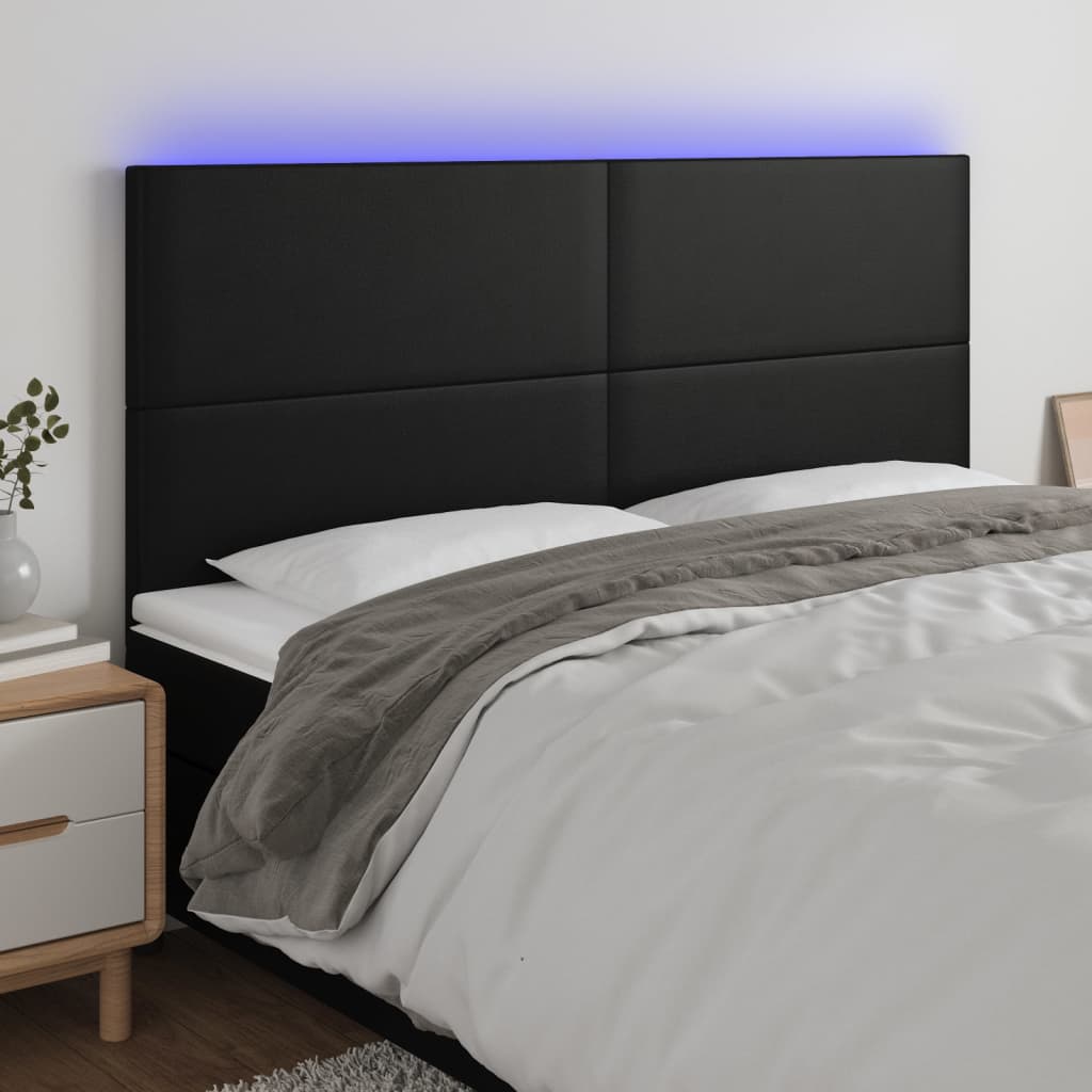 LED Headboard Black 200x5x118/128 cm Faux Leather