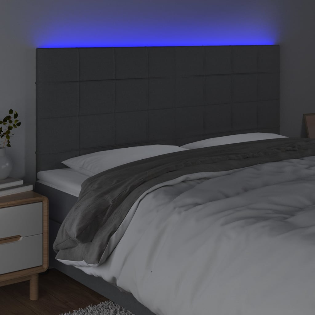 LED Headboard Dark Grey 200x5x118/128 cm Fabric