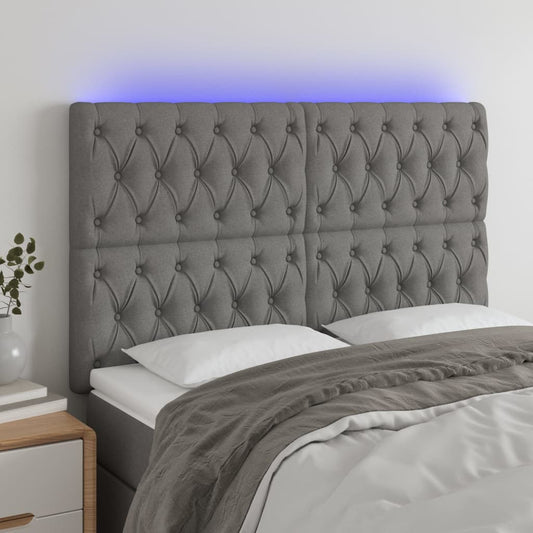 LED Headboard Dark Grey 160x7x118/128 cm Fabric