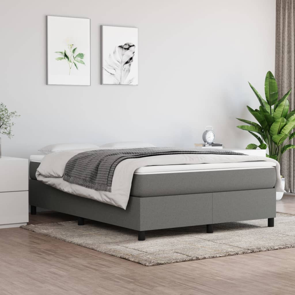 Box Spring Bed with Mattress Dark Grey 137x187 cm Double Size Fabric