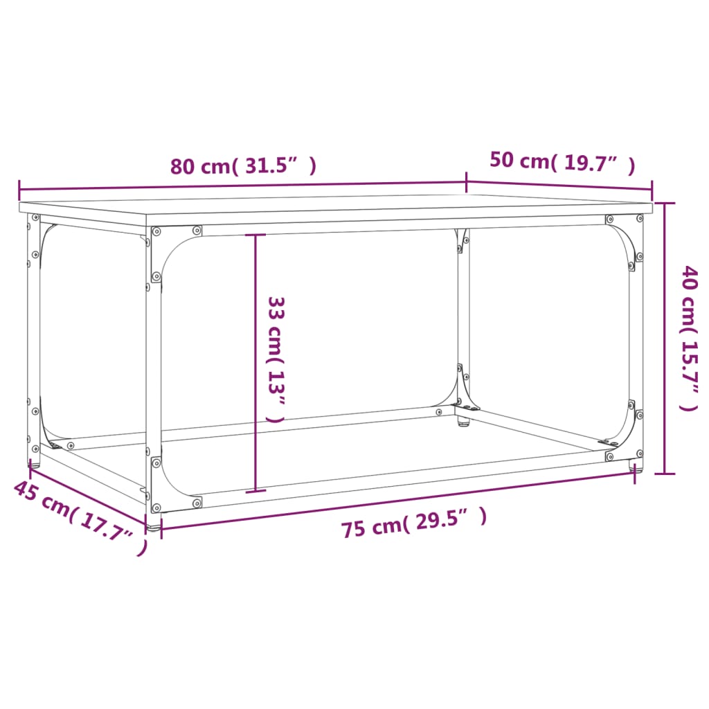 Coffee Table Brown Oak 80x50x40 cm Engineered Wood and Iron