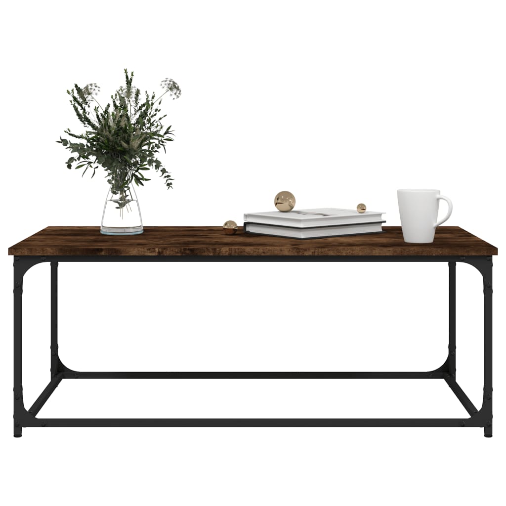 Coffee Table Smoked Oak 102x50x40 cm Engineered Wood and Iron