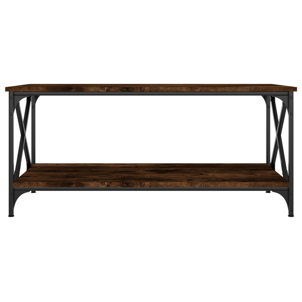 Coffee Table Smoked Oak 100x50x45 cm Engineered Wood and Iron