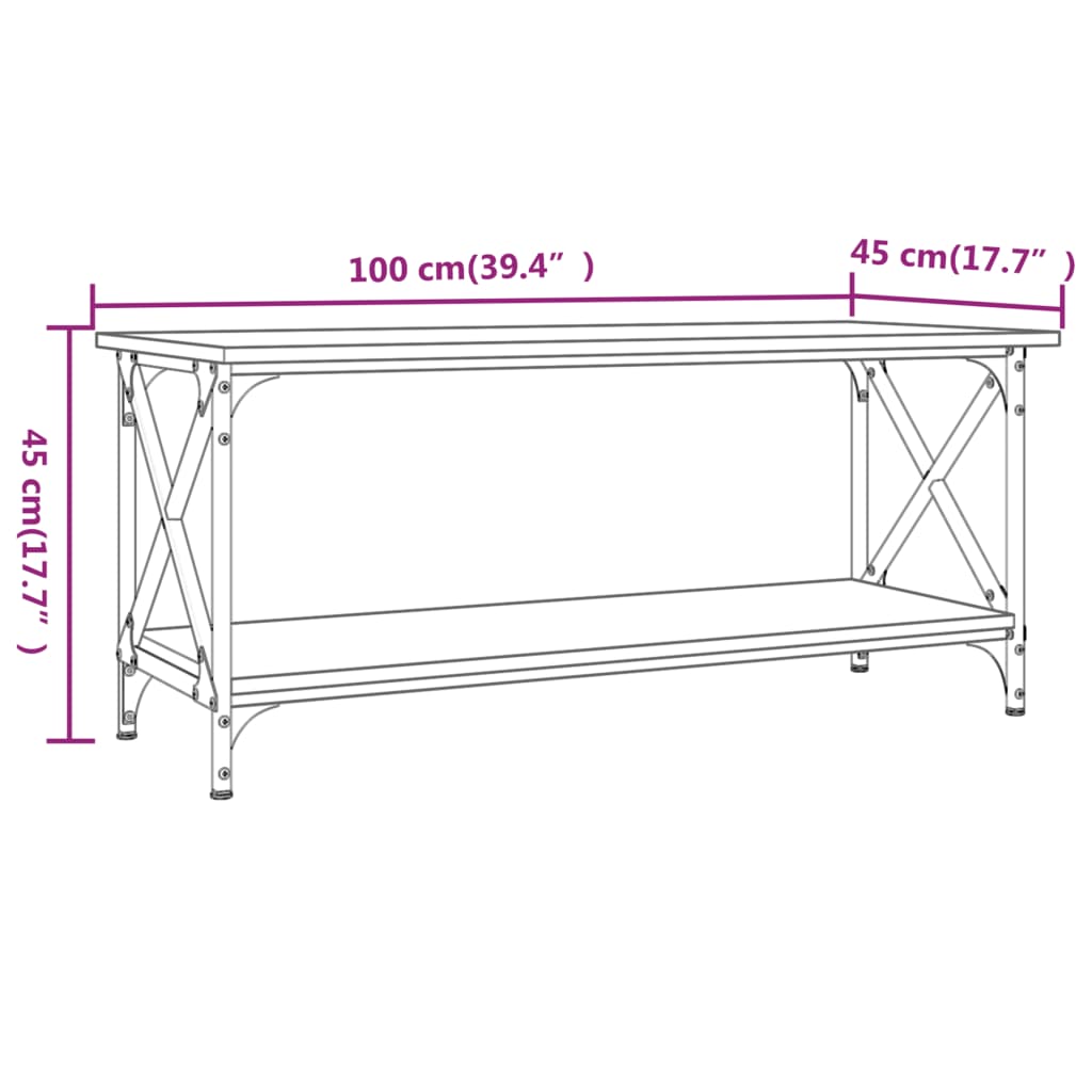 Coffee Table Smoked Oak 100x45x45 cm Engineered Wood and Iron