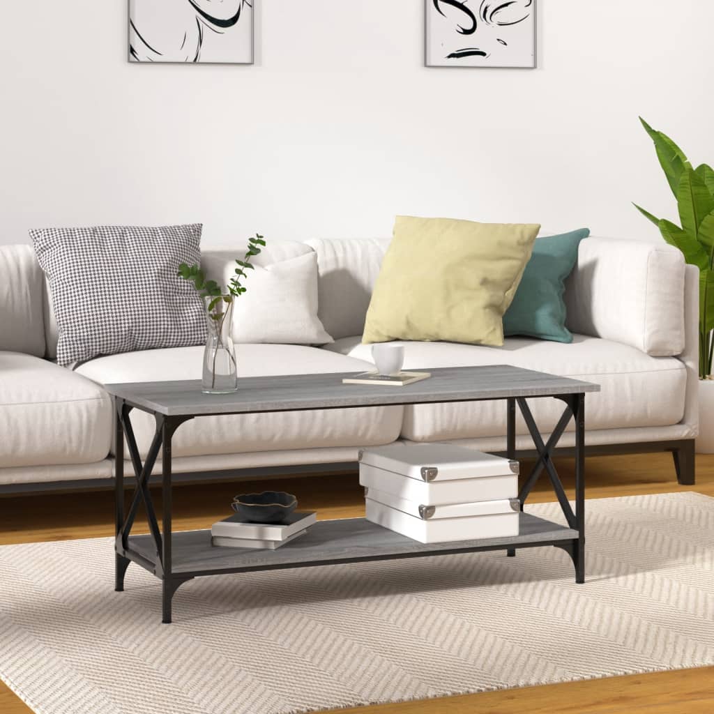 Coffee Table Grey Sonoma 100x45x45 cm Engineered Wood and Iron