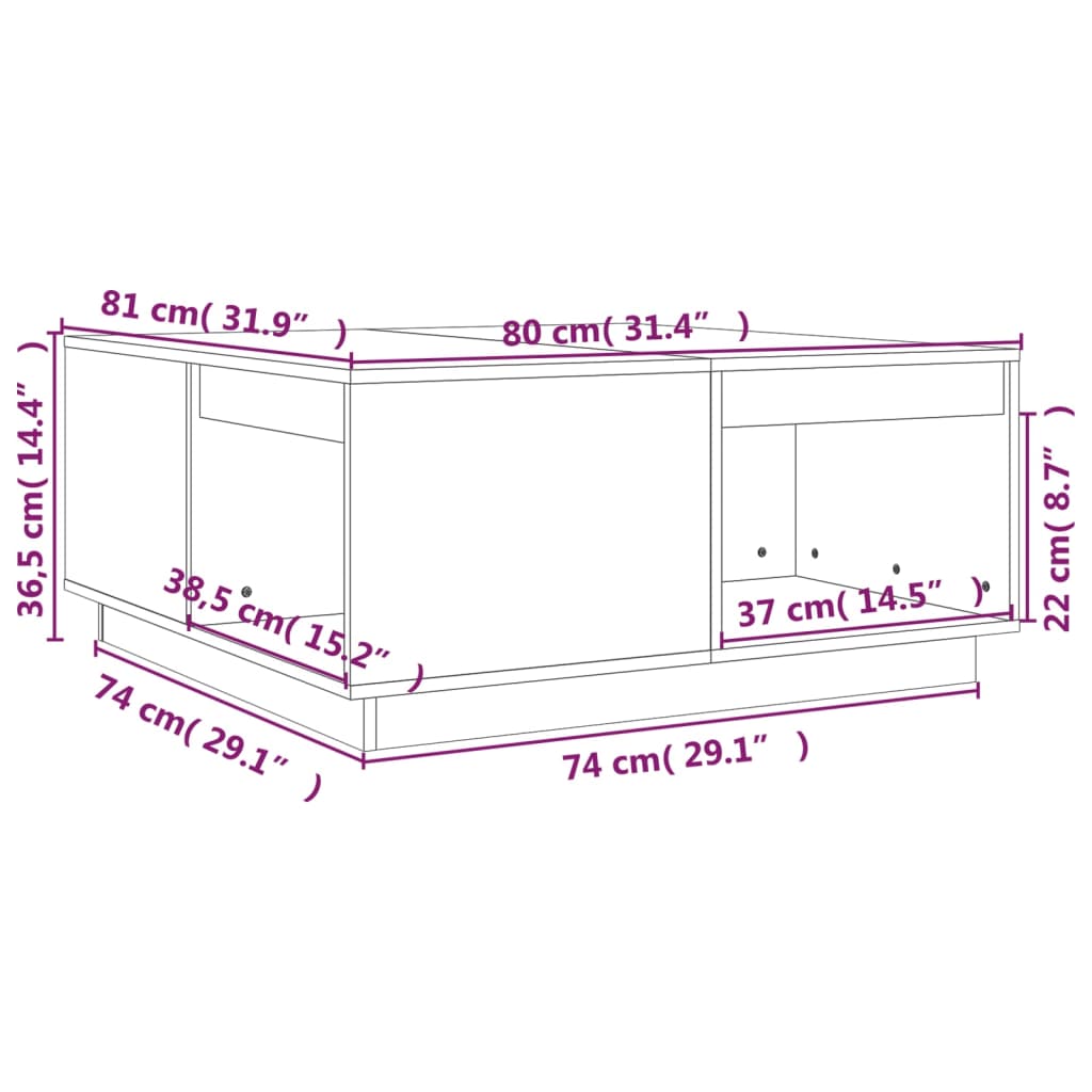 Coffee Table 80x81x36.5 cm Solid Wood Pine