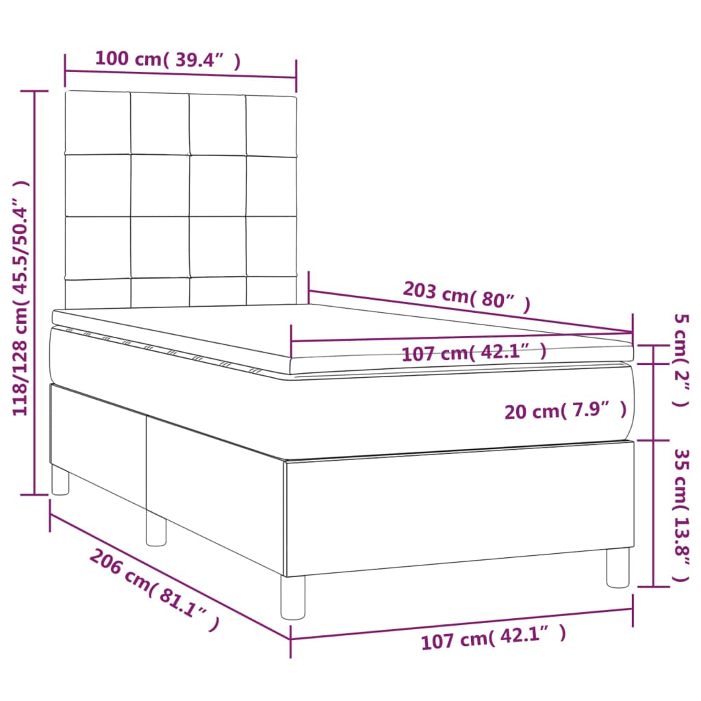 Box Spring Bed with Mattress Dark Grey 107x203 cm King Single Fabric