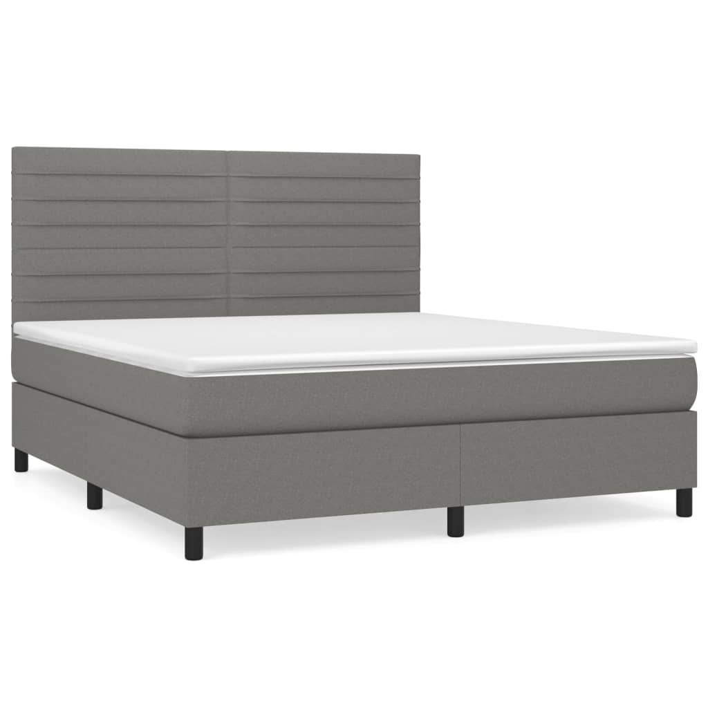 Box Spring Bed with Mattress Dark Grey 153x203 cm Queen Size Fabric