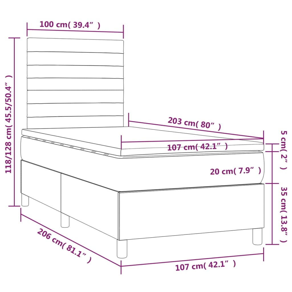 Box Spring Bed with Mattress Dark Grey 106x203 cm King Single Size Fabric