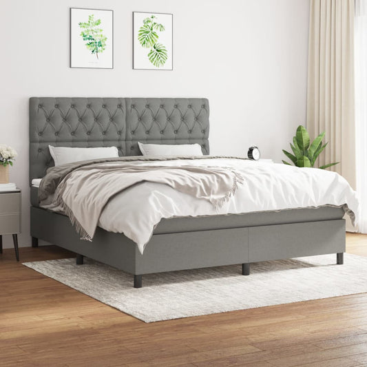 Box Spring Bed with Mattress Dark Grey 153x203 cm Queen Size Fabric