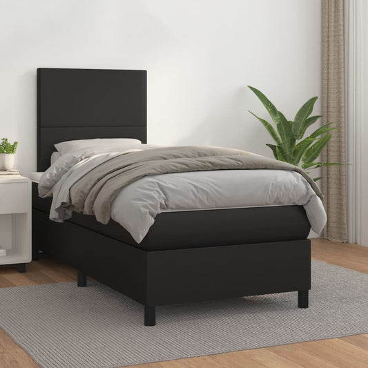 Box Spring Bed with Mattress Black 106x203 cm King Single Size Faux Leather