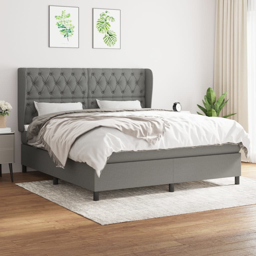 Box Spring Bed with Mattress Dark Grey 153x203 cm Queen Size Fabric