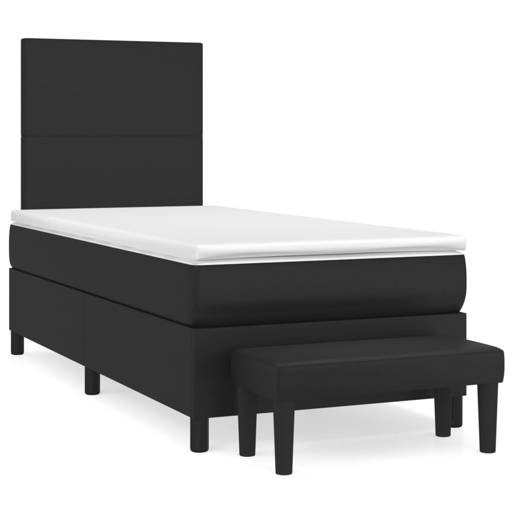 Box Spring Bed with Mattress Black 106x203 cm King Single Size Faux Leather