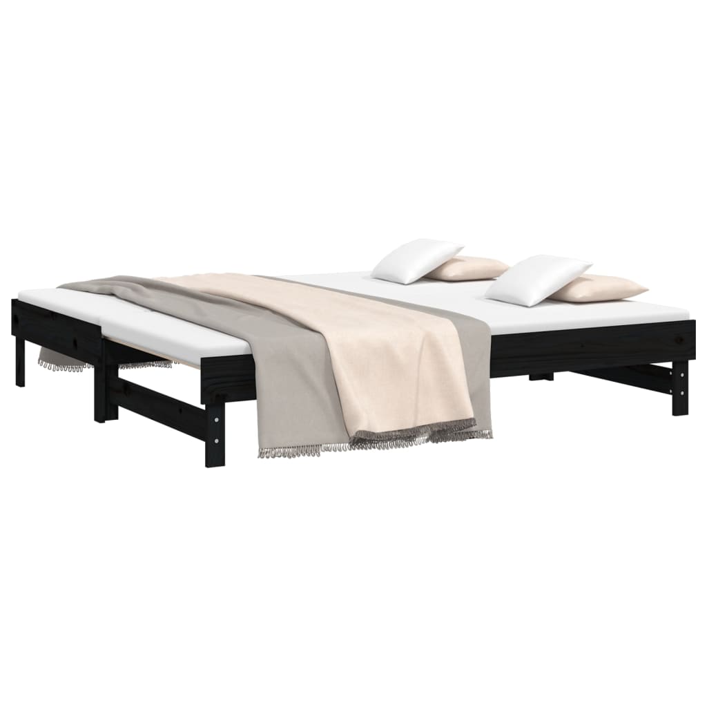 Pull-out Day Bed Black 2x(92x187) cm Single Size Solid Wood Pine