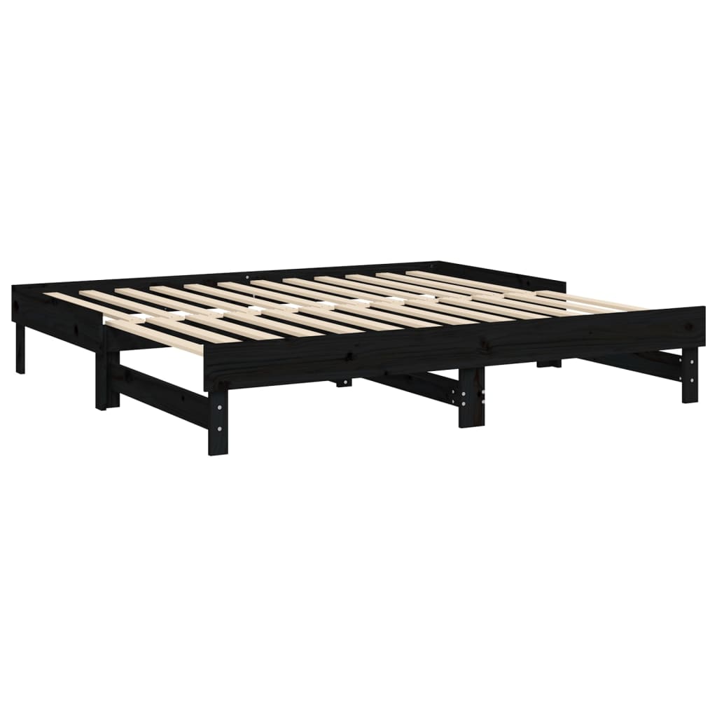 Pull-out Day Bed Black 2x(92x187) cm Single Size Solid Wood Pine