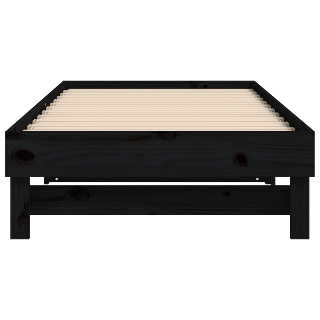 Pull-out Day Bed Black 2x(92x187) cm Single Size Solid Wood Pine