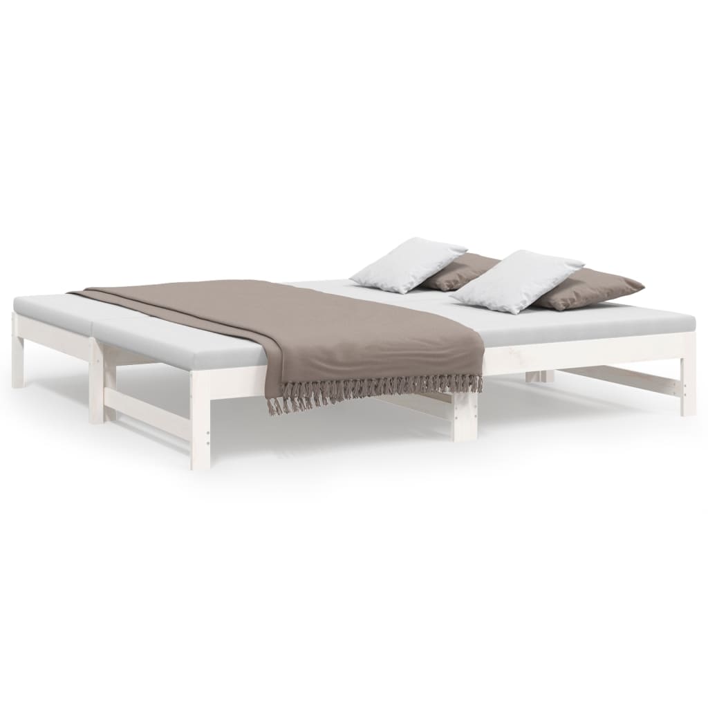 Pull-out Day Bed White 2x(92x187) cm Single Size Solid Wood Pine