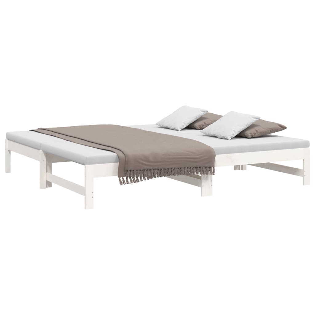 Pull-out Day Bed White 2x(92x187) cm Single Size Solid Wood Pine