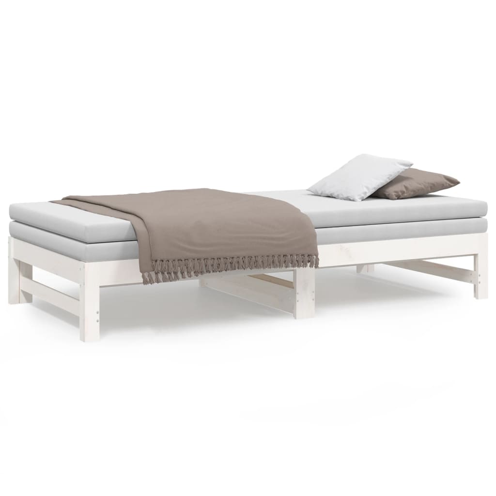 Pull-out Day Bed White 2x(92x187) cm Single Size Solid Wood Pine