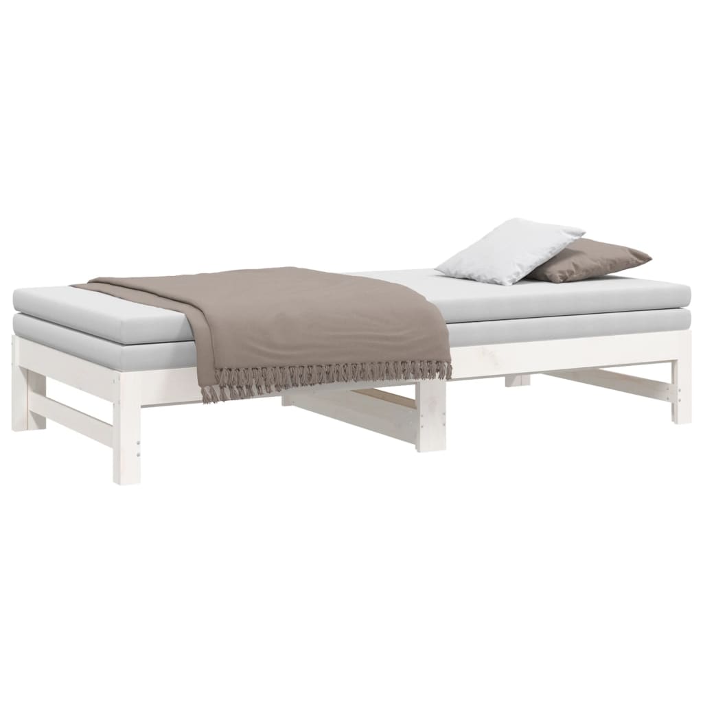 Pull-out Day Bed White 2x(92x187) cm Single Size Solid Wood Pine