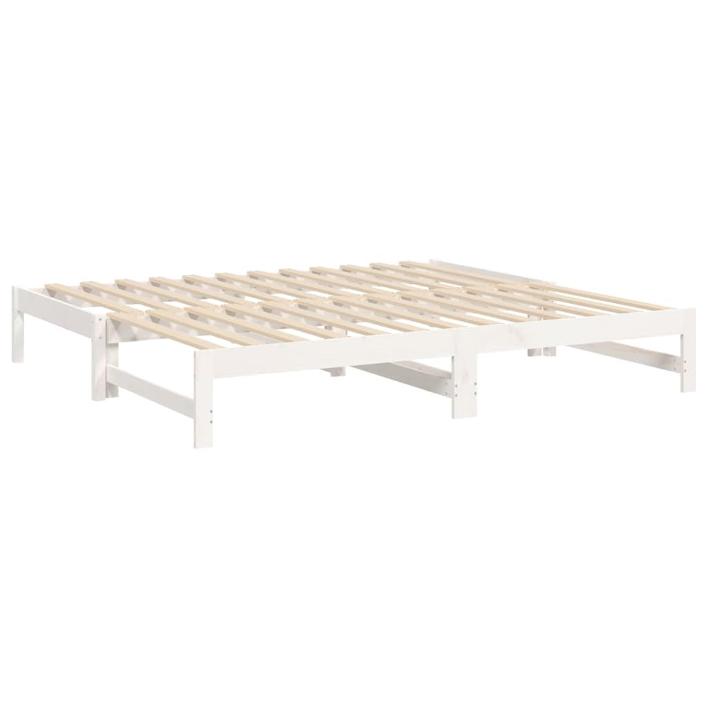 Pull-out Day Bed White 2x(92x187) cm Single Size Solid Wood Pine