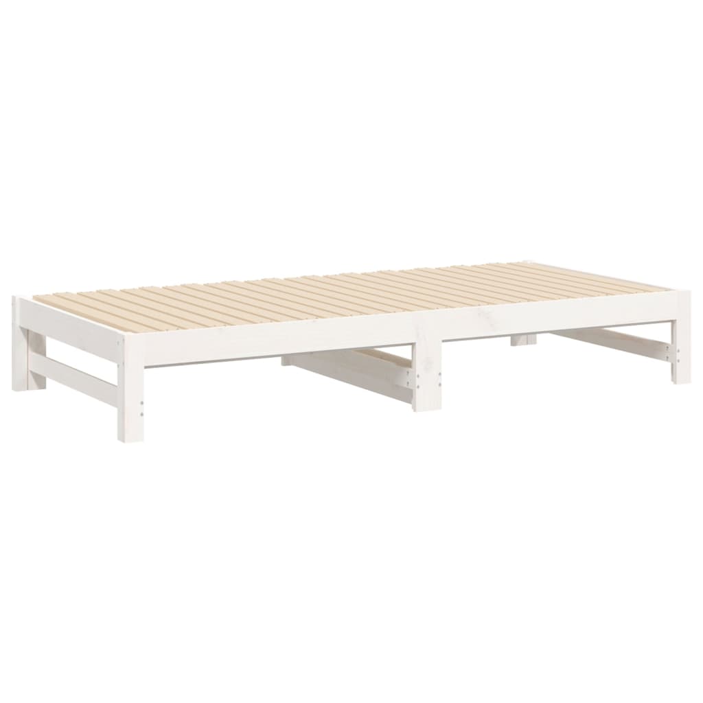 Pull-out Day Bed White 2x(92x187) cm Single Size Solid Wood Pine