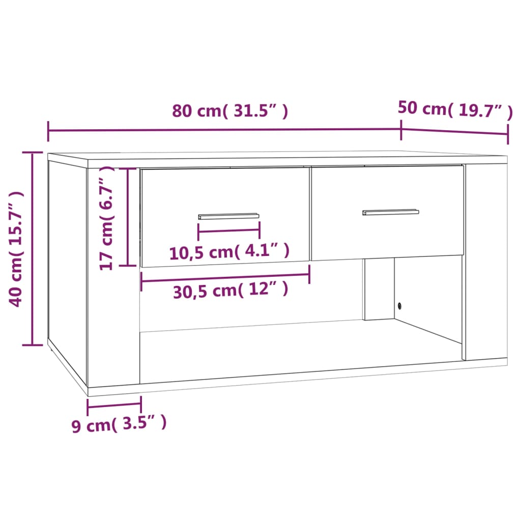 Coffee Table White 80x50x40 cm Engineered Wood