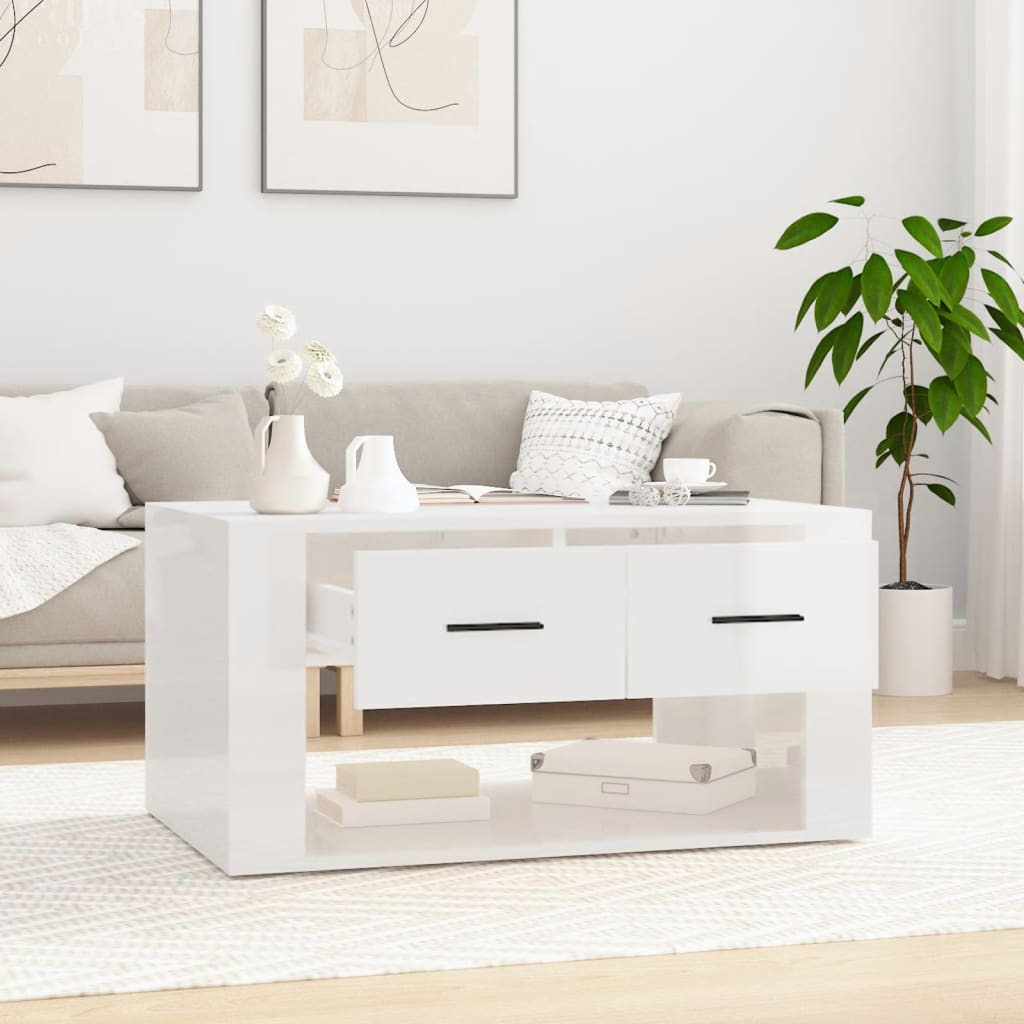 Coffee Table High Gloss White 80x50x40 cm Engineered Wood