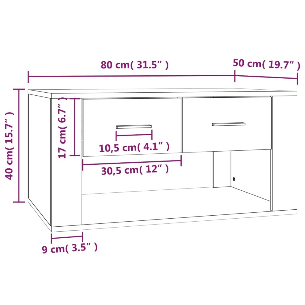 Coffee Table High Gloss White 80x50x40 cm Engineered Wood