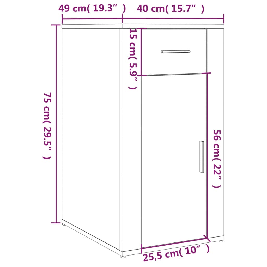 Desk Cabinet Black 40x49x75 cm Engineered Wood