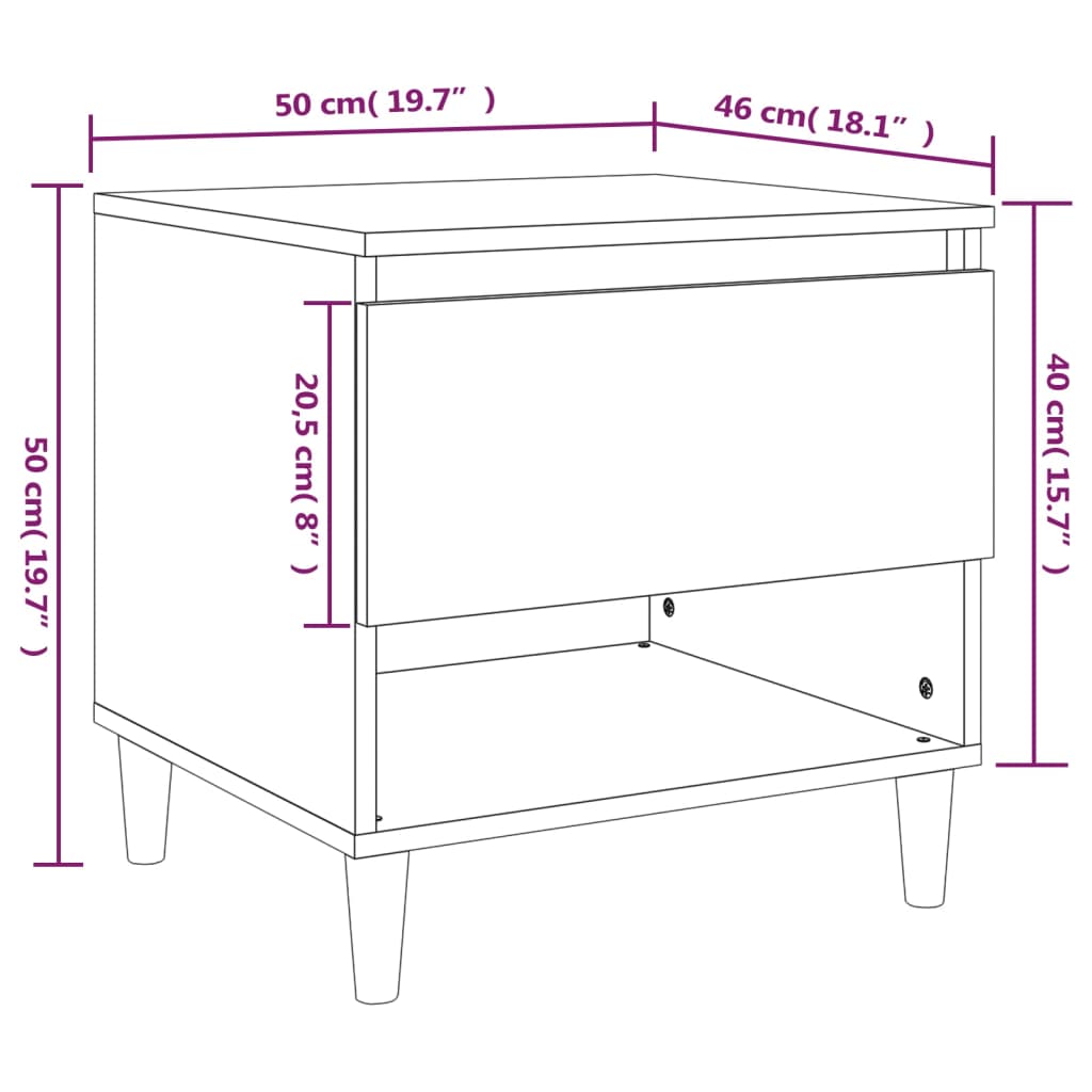 Bedside Table White 50x46x50 cm Engineered Wood