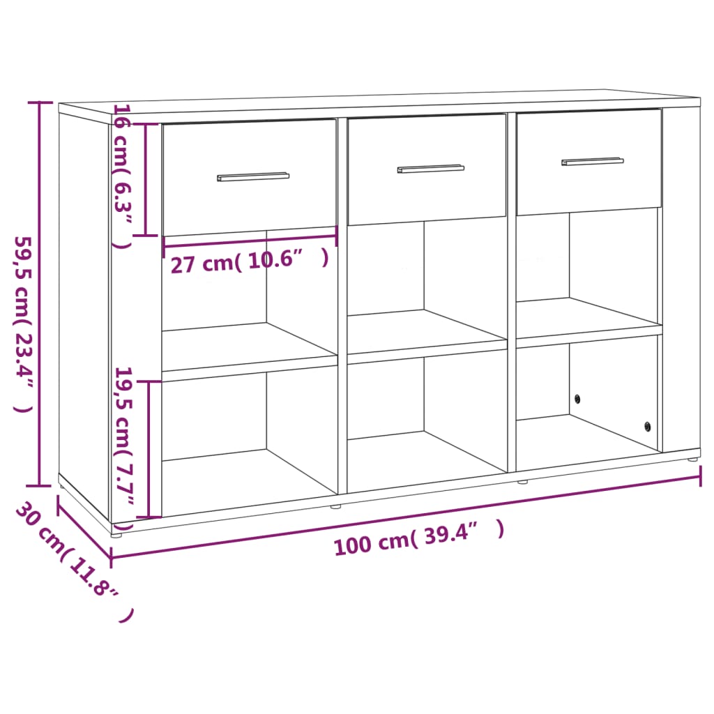 Sideboard High Gloss White 100x30x59.5 cm Engineered Wood