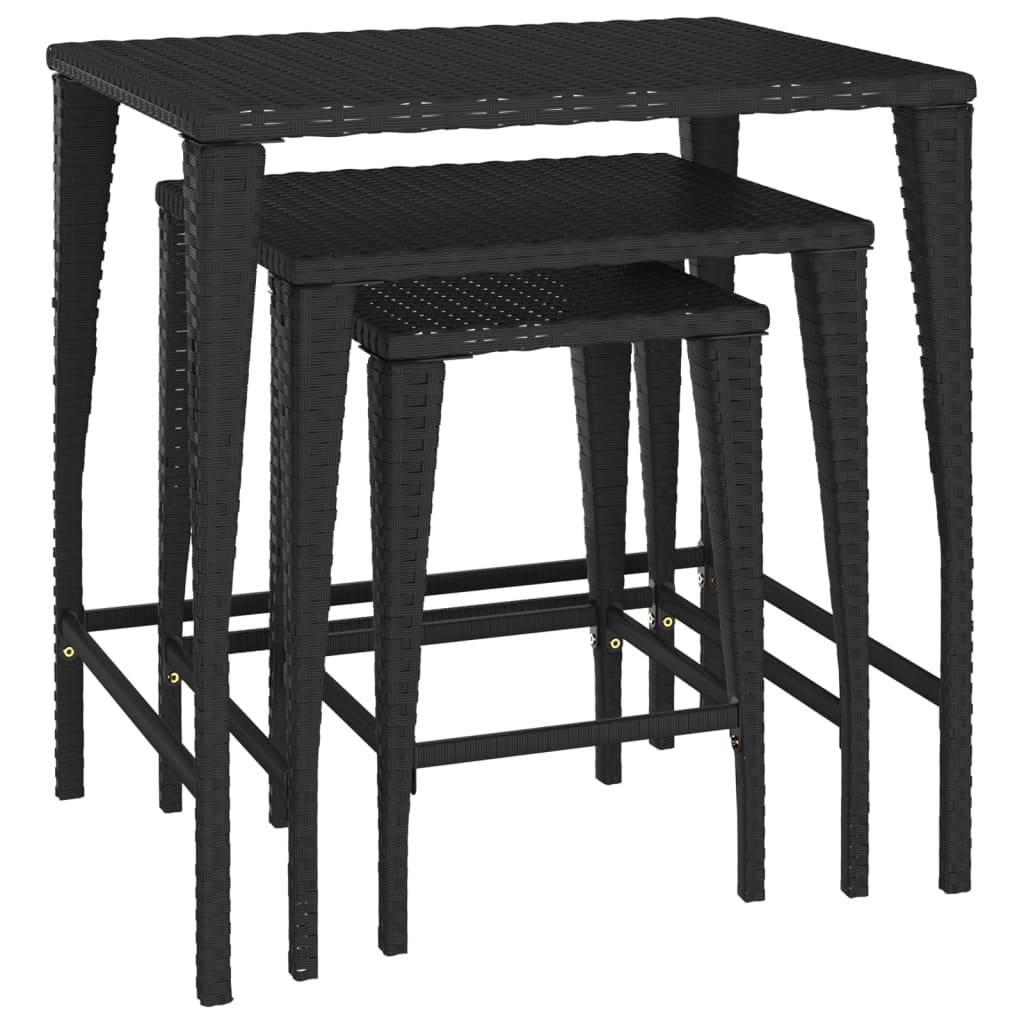 Nesting Tables 3 pcs Black Poly Rattan