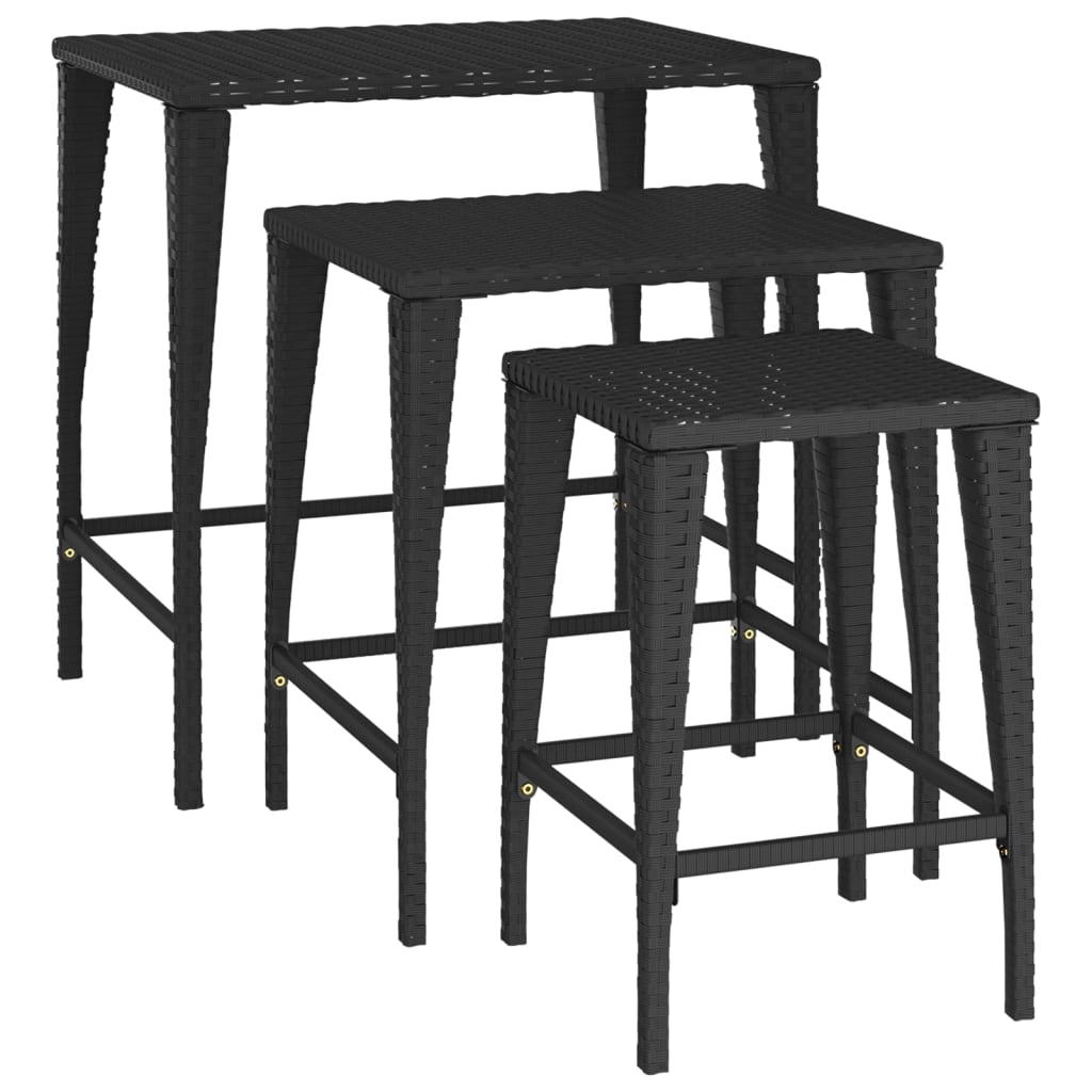 Nesting Tables 3 pcs Black Poly Rattan